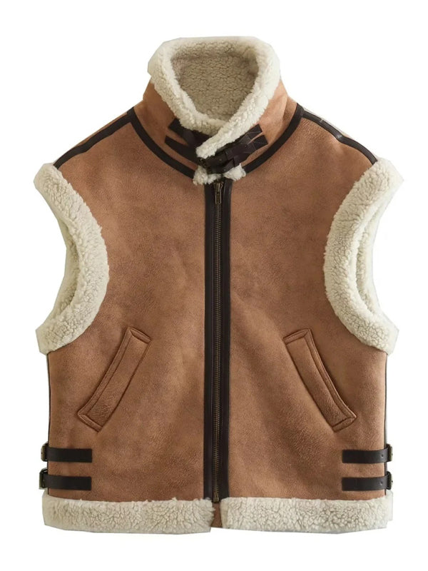 Loose Fleece Stitching Sleeveless Vest