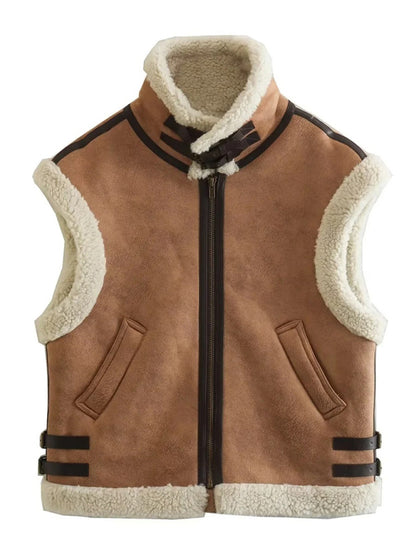 Loose Fleece Stitching Sleeveless Vest