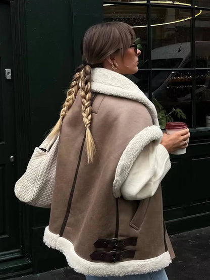 Loose Fleece Stitching Sleeveless Vest