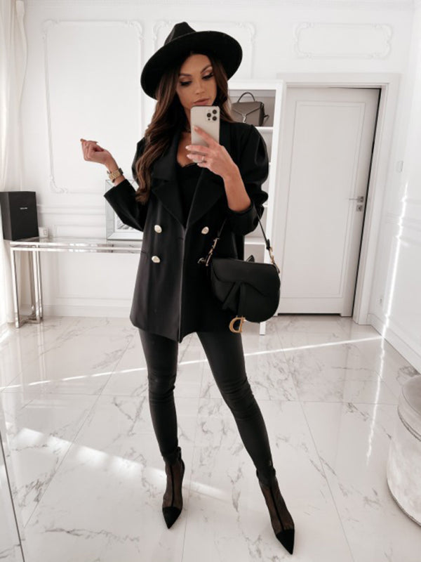 Double-Breasted Solid Color Buttoned Suit Jacket