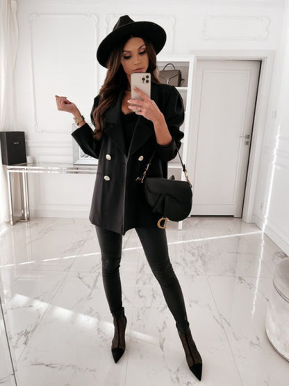 Double-Breasted Solid Color Buttoned Suit Jacket