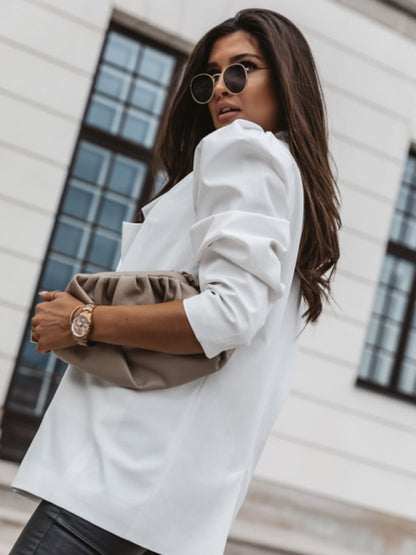 Double-Breasted Solid Color Buttoned Suit Jacket