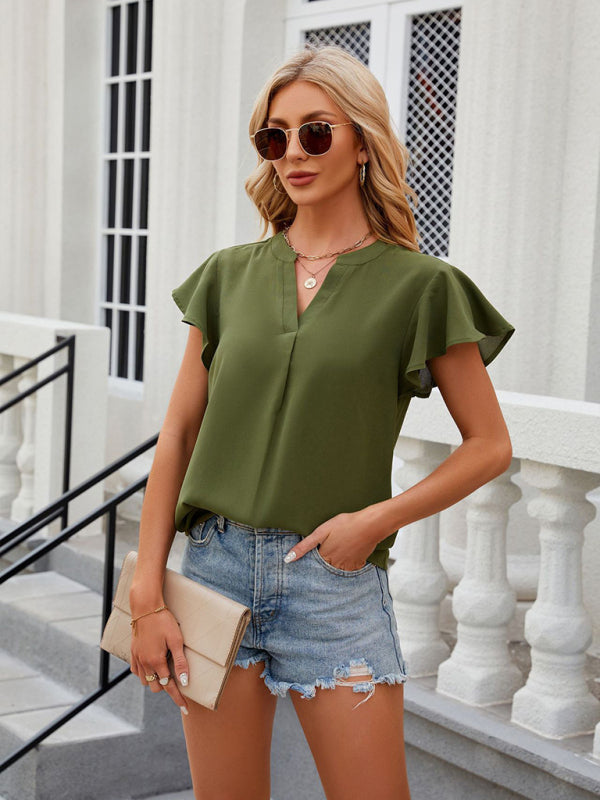V-Neck Flying Sleeve Chiffon Loose Top