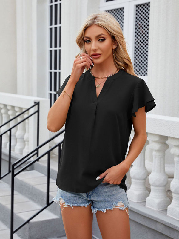 V-Neck Flying Sleeve Chiffon Loose Top