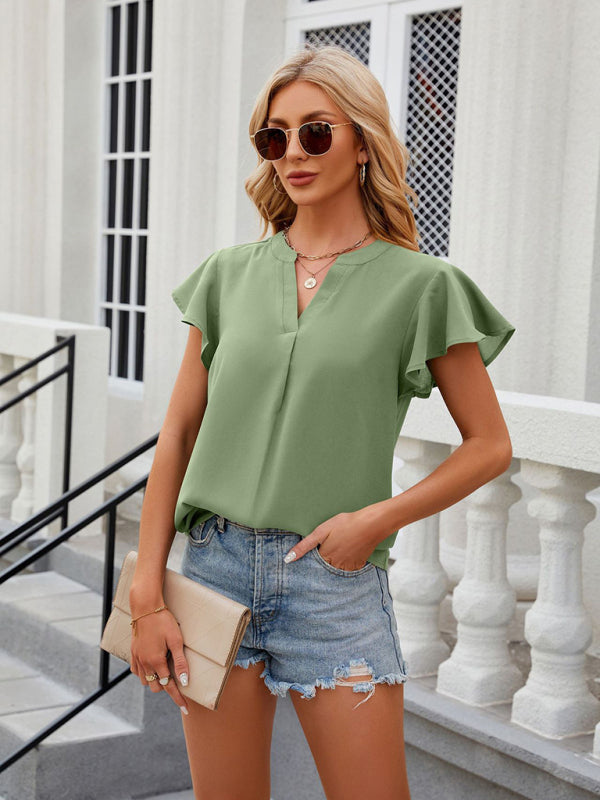 V-Neck Flying Sleeve Chiffon Loose Top